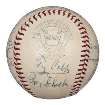 Circa 1936-52 Hall of Fame Multi-Signed OAL Harridge Baseball With 13 Signatures Including Cobb, Speaker & Gehringer (PSA/DNA)